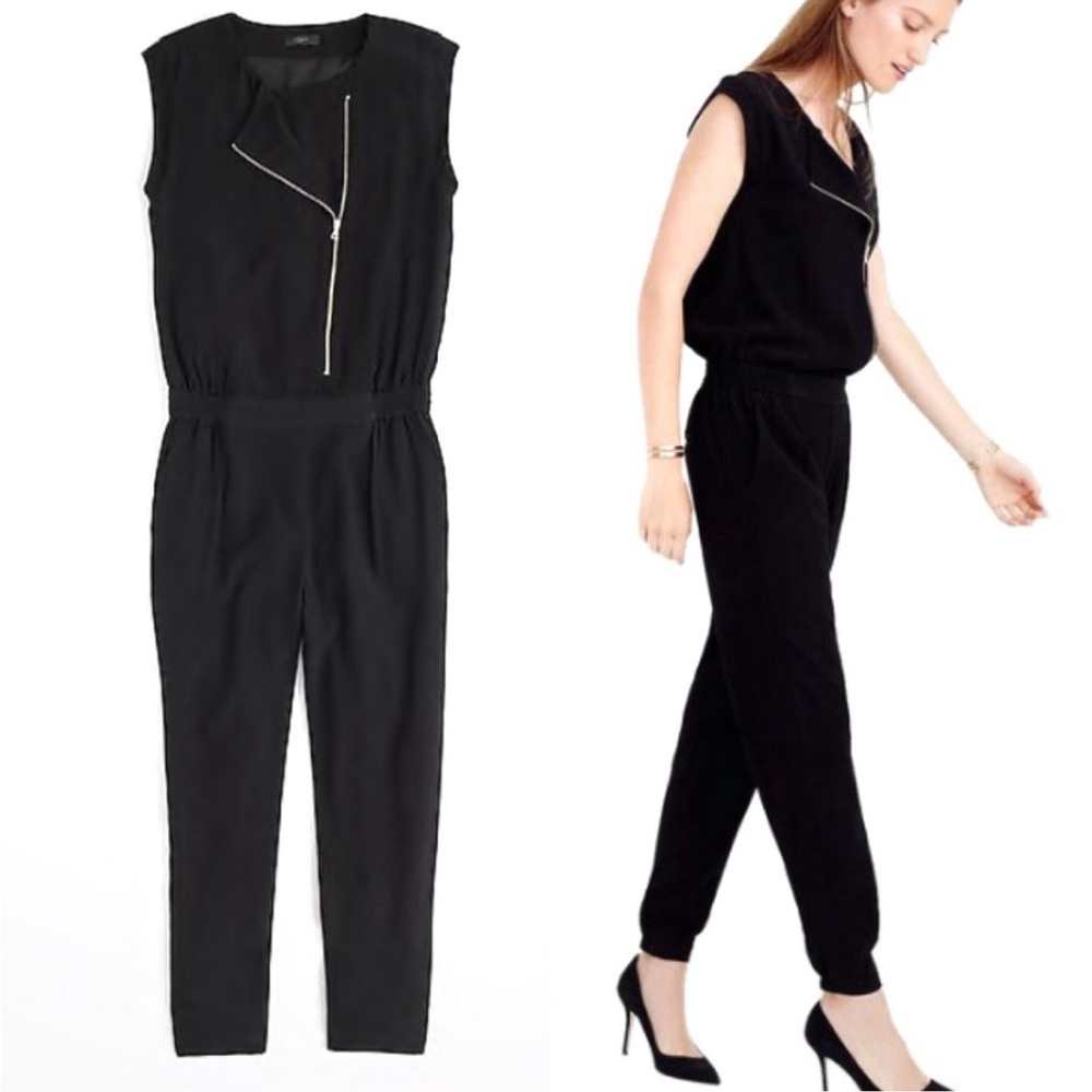 J Crew Crepe Asymmetrical Zipper Jumpsuit